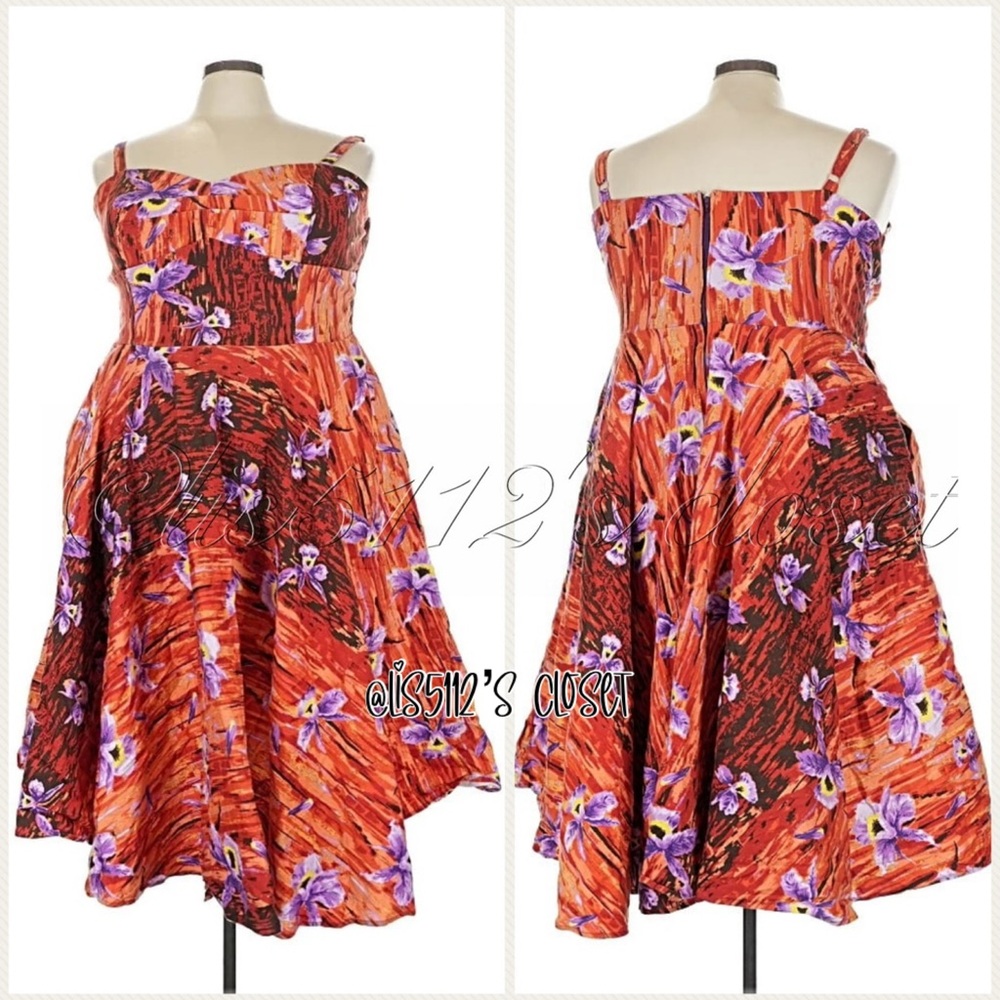 Pinup Couture Deadly Dames RARE Hawaiian Hideaway Orchid Print Swing Dress 4X - Picture 14 of 16